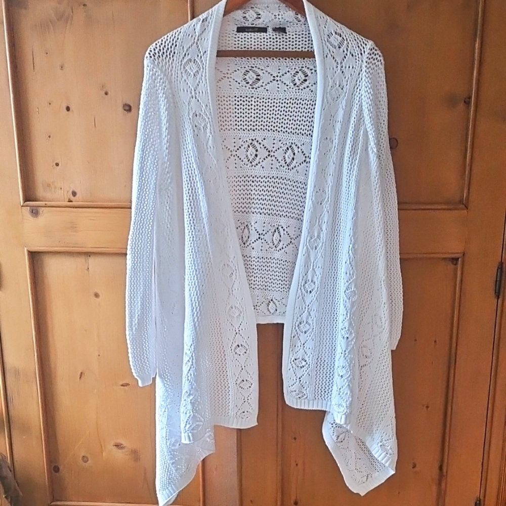Heather B White Knit Cardigan Size S